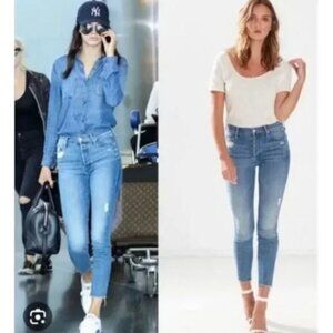 MOTHER Women's Distressed Blue Cropped Jeans